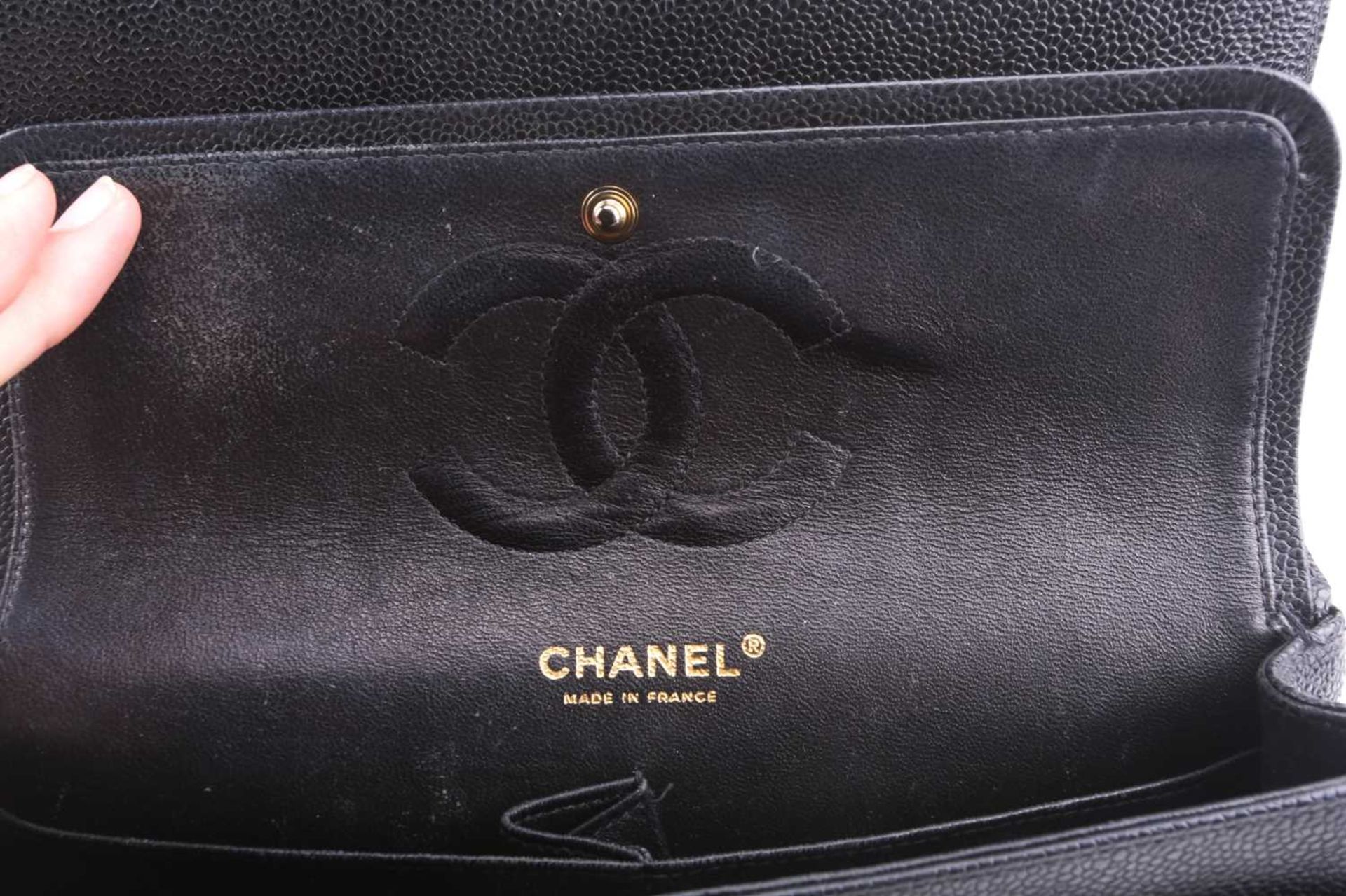 Chanel - a medium classic double flap bag in black diamond-quilted caviar leather, circa 2003, - Image 7 of 11