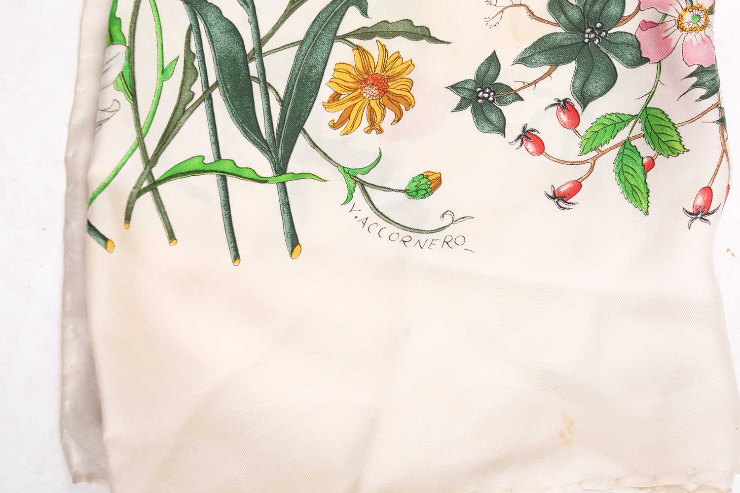 Gucci - 'Flora' silk square scarf, illustrated with botanical and insects on a cream ground, - Image 3 of 7