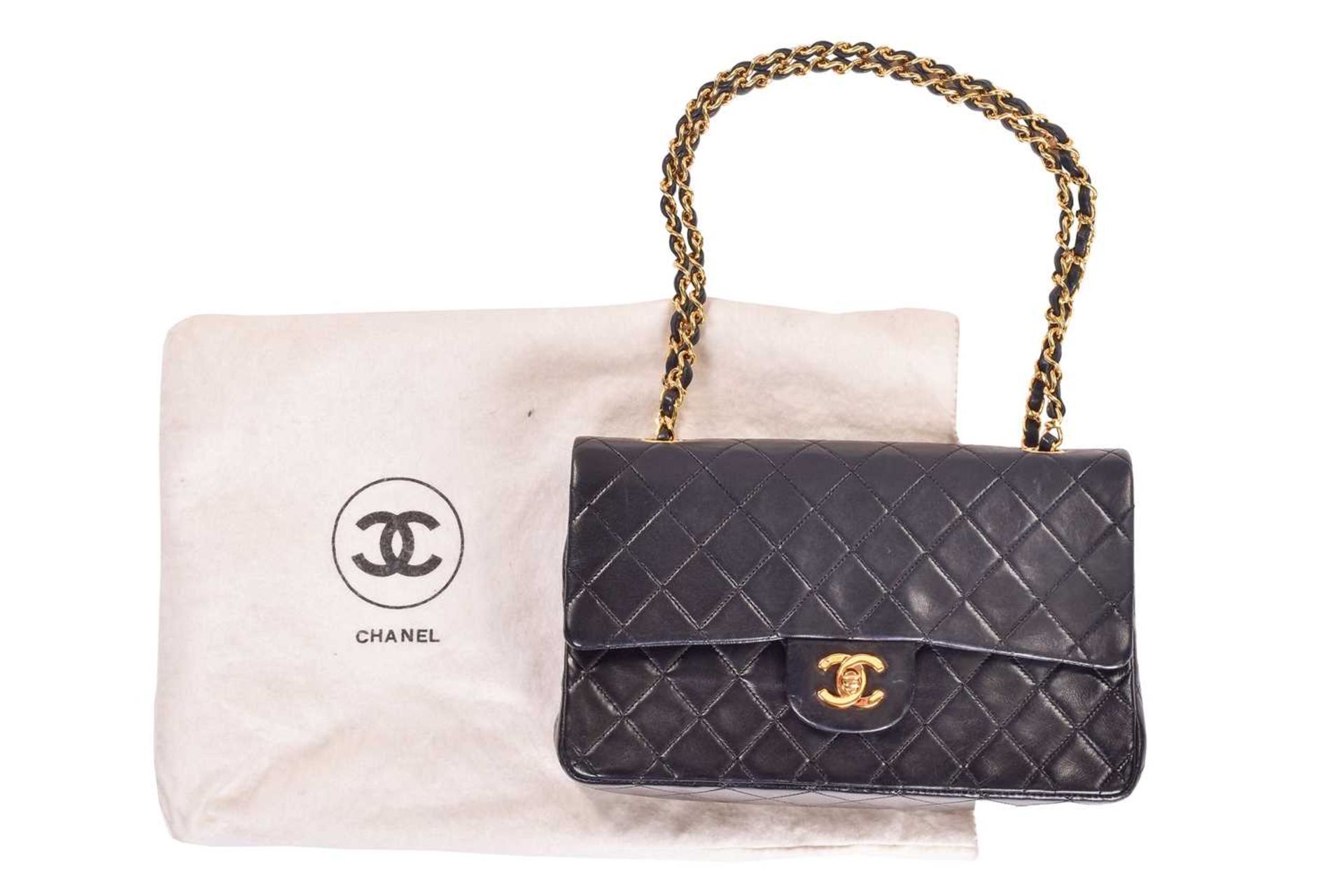 Chanel - a small double flap handbag in black lambskin, circa 1989, diamond-quilt rectangular body - Image 2 of 11