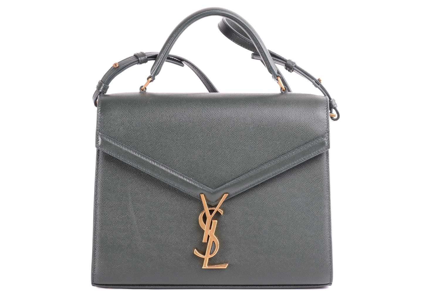 Yves Saint Laurent - a 'Cassandra' medium top handle in hunter green embossed leather, with front