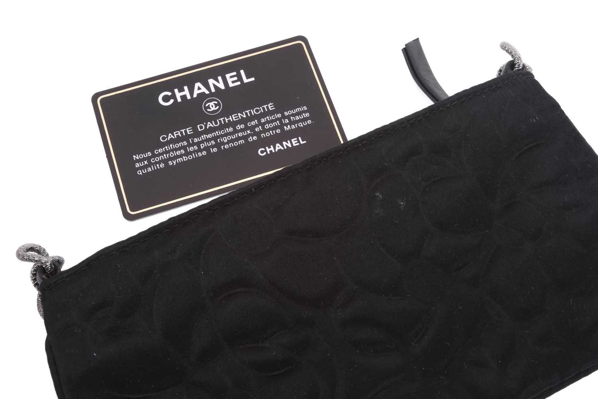 Chanel - two satin Camélia Pochettes; designed by Karl Lagerfeld, both black and white evening - Image 14 of 15