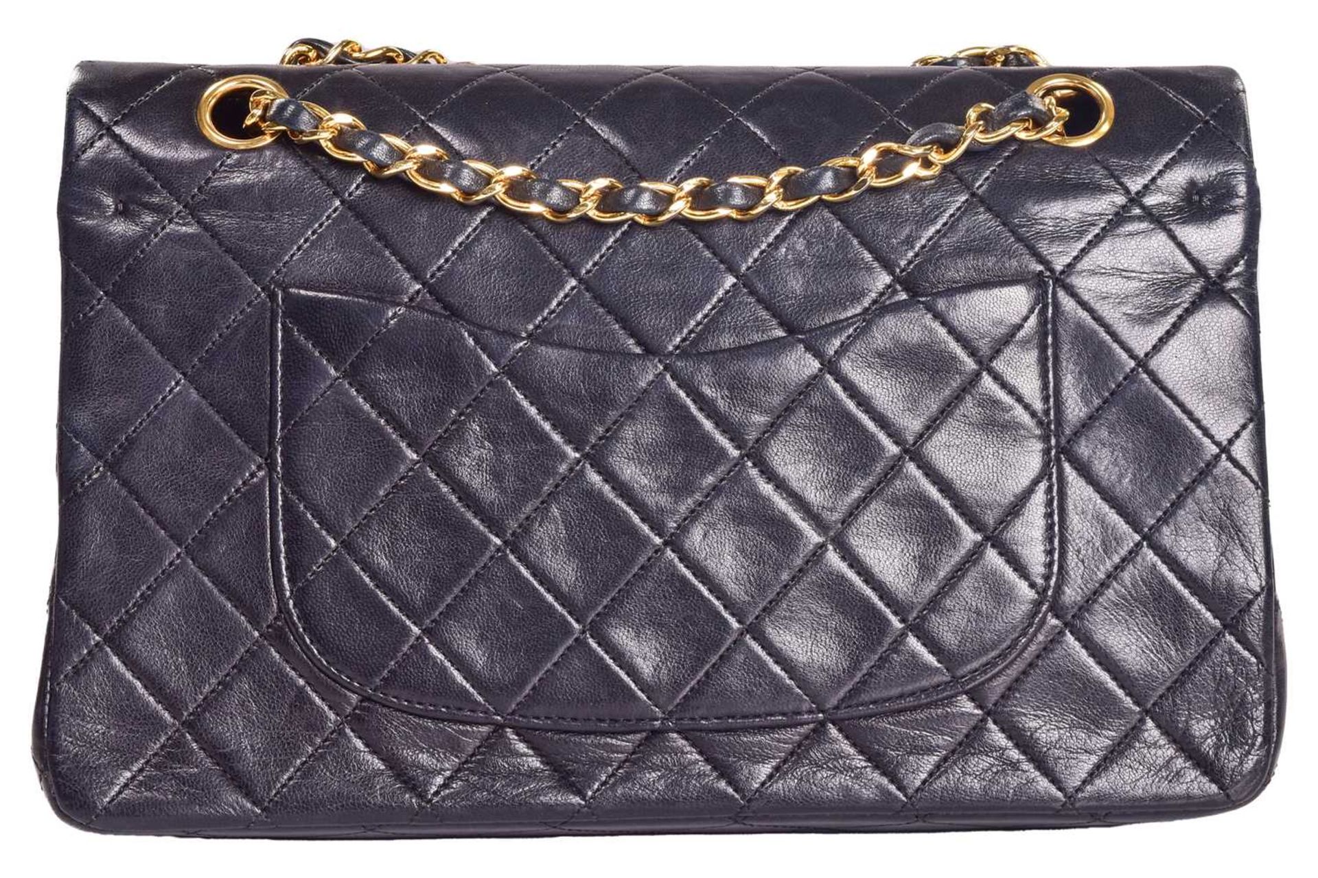 Chanel - a small double flap handbag in black lambskin, circa 1989, diamond-quilt rectangular body - Image 4 of 11