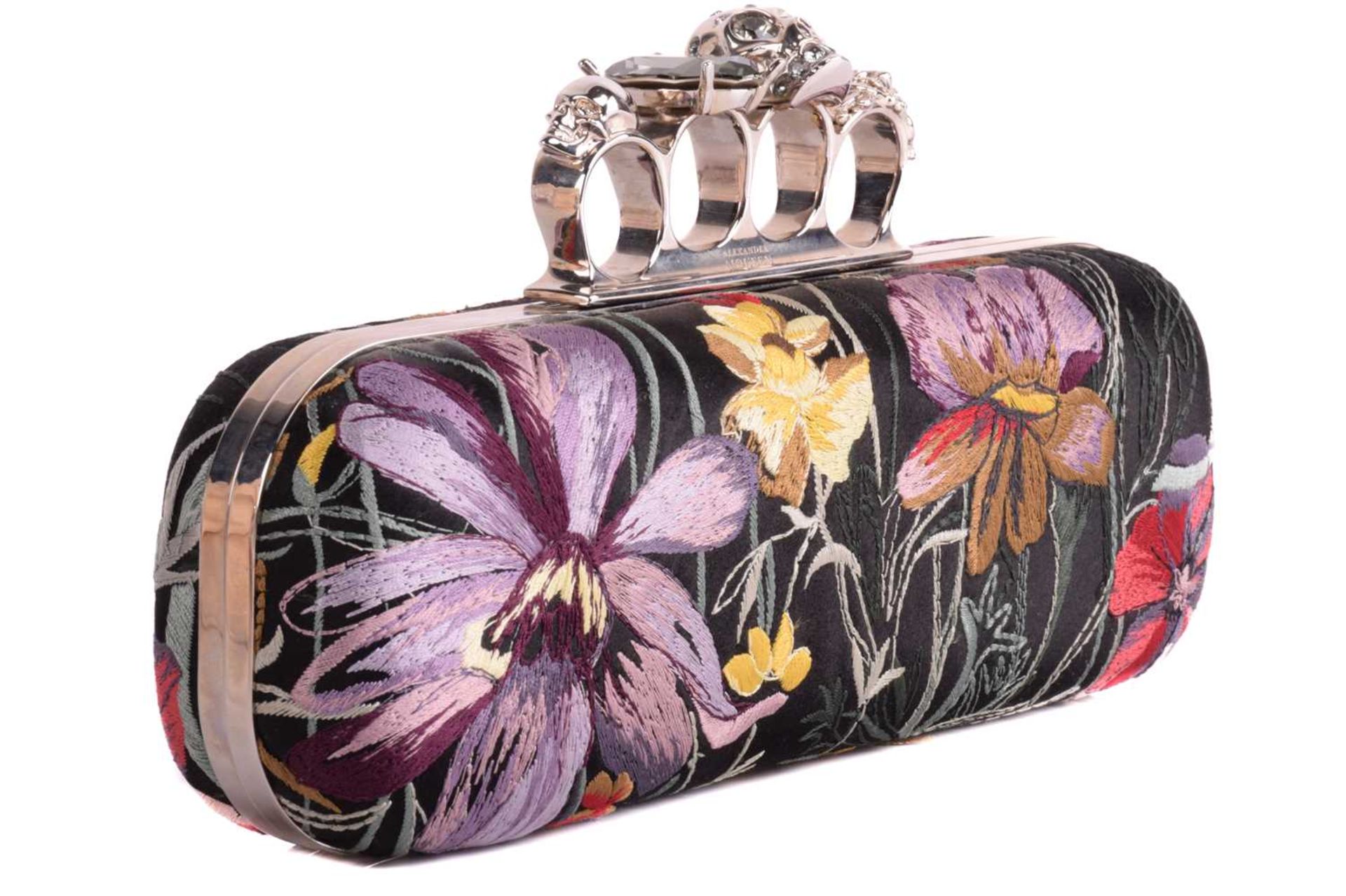 Alexander McQueen - an embroidered 'Knuckle Clutch' of floral design, embellished with multi- - Image 2 of 9