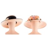 A Christian Dior licence chapeaux floral hat with wide turned down brim, dated 1974 cased in