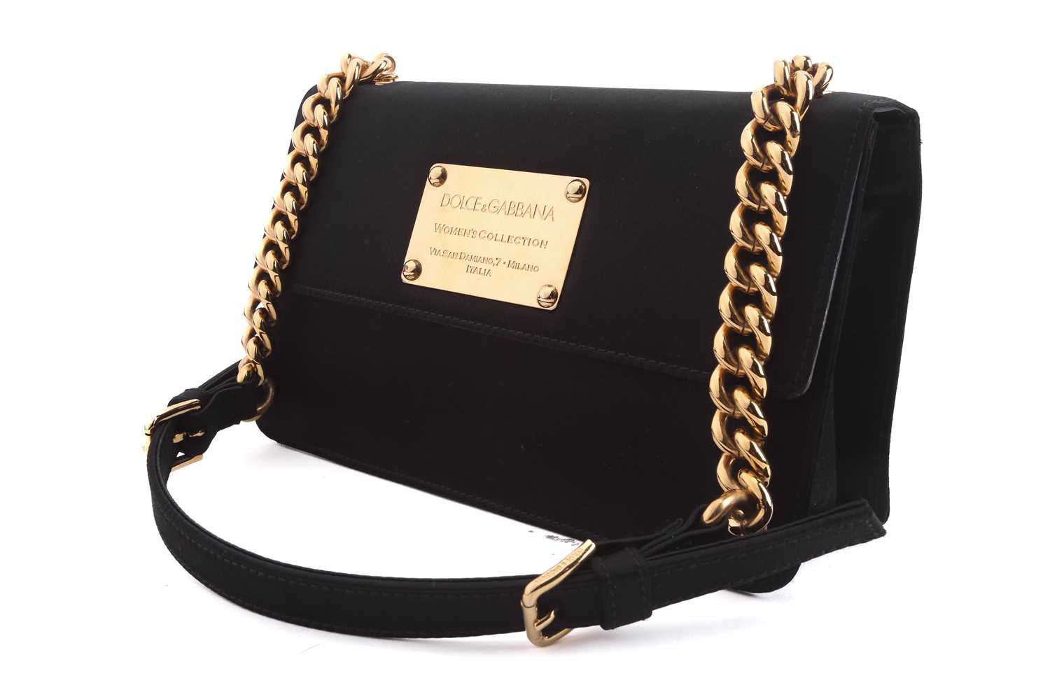 Dolce & Gabbana - 'Miss Belle' shoulder flap bag in black satin, with leather trims and pink satin - Image 2 of 8