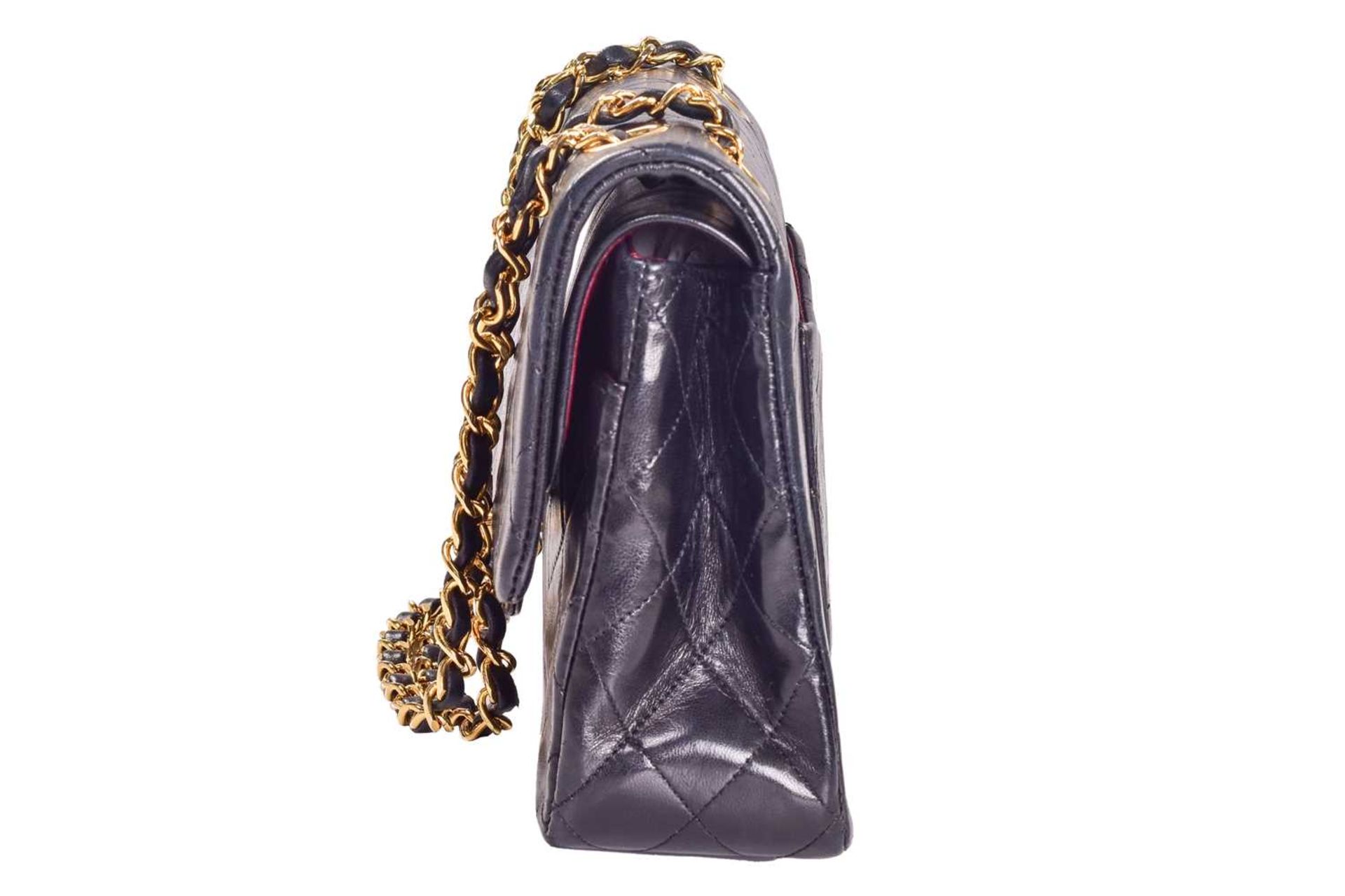 Chanel - a small double flap handbag in black lambskin, circa 1989, diamond-quilt rectangular body - Image 5 of 11