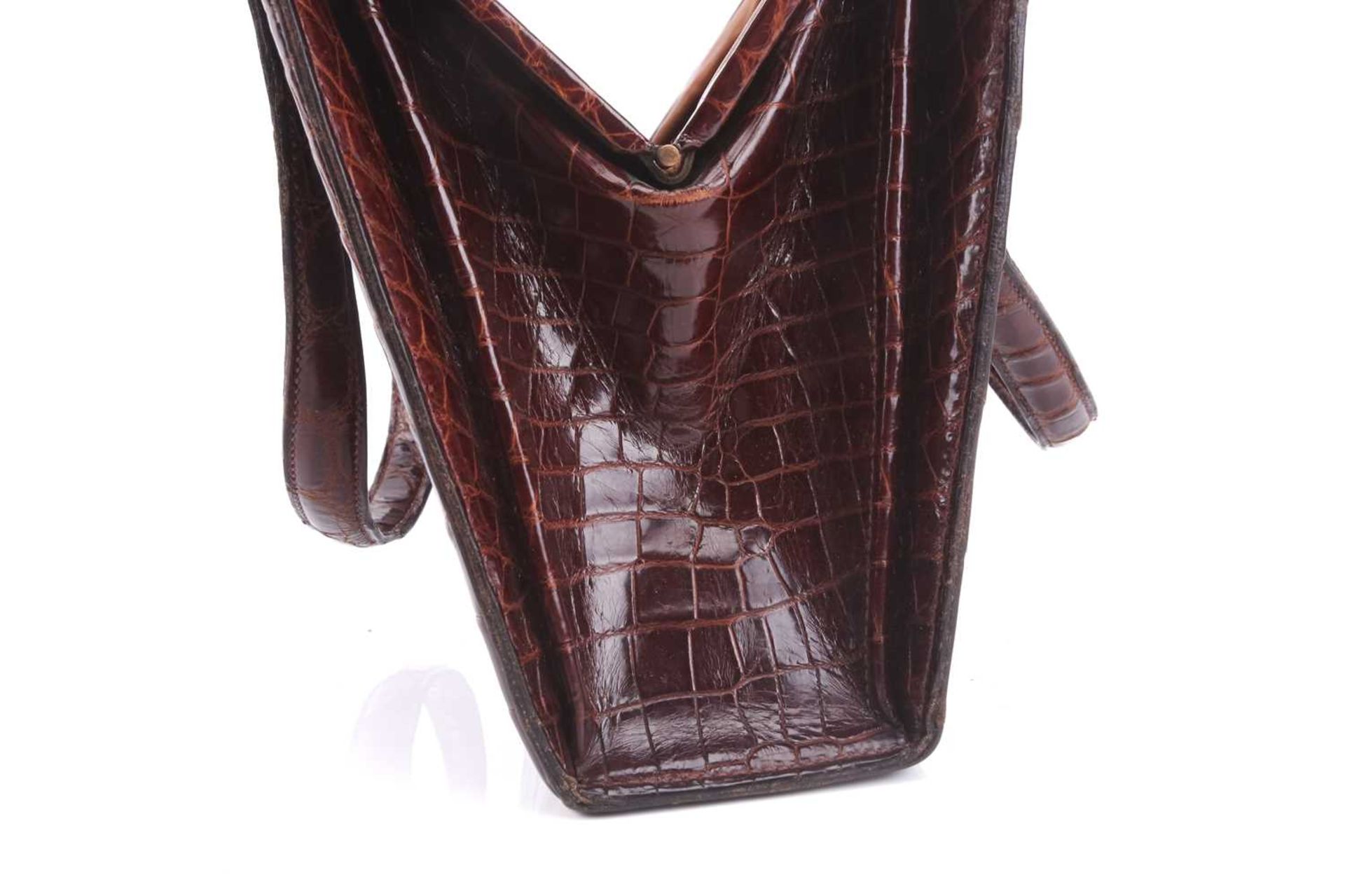 Hermès - a 'Pullman' handbag in brown crocodile skin, circa late 1930, a leather-lined structured - Image 4 of 12
