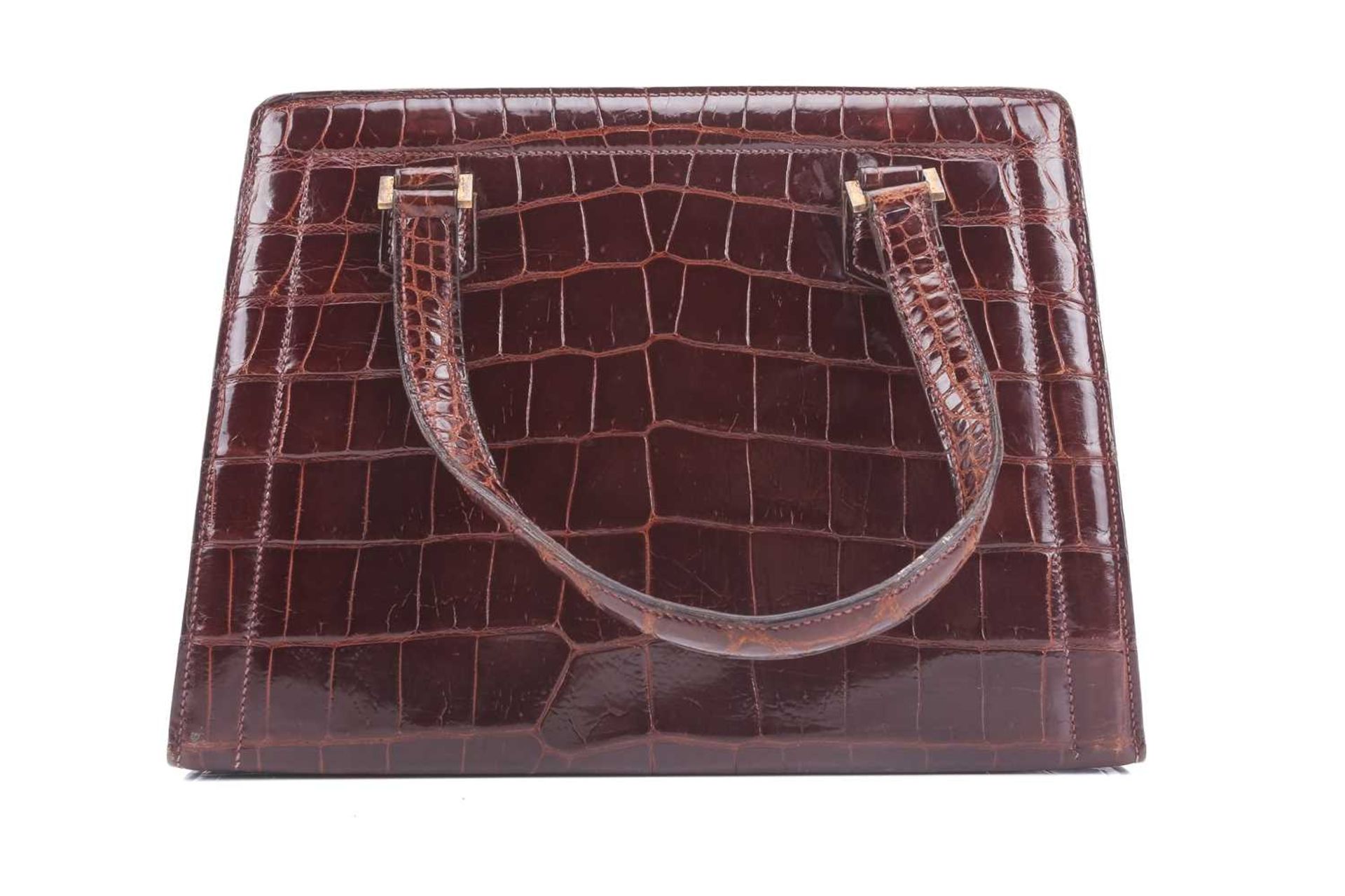 Hermès - a 'Pullman' handbag in brown crocodile skin, circa late 1930, a leather-lined structured - Image 2 of 12