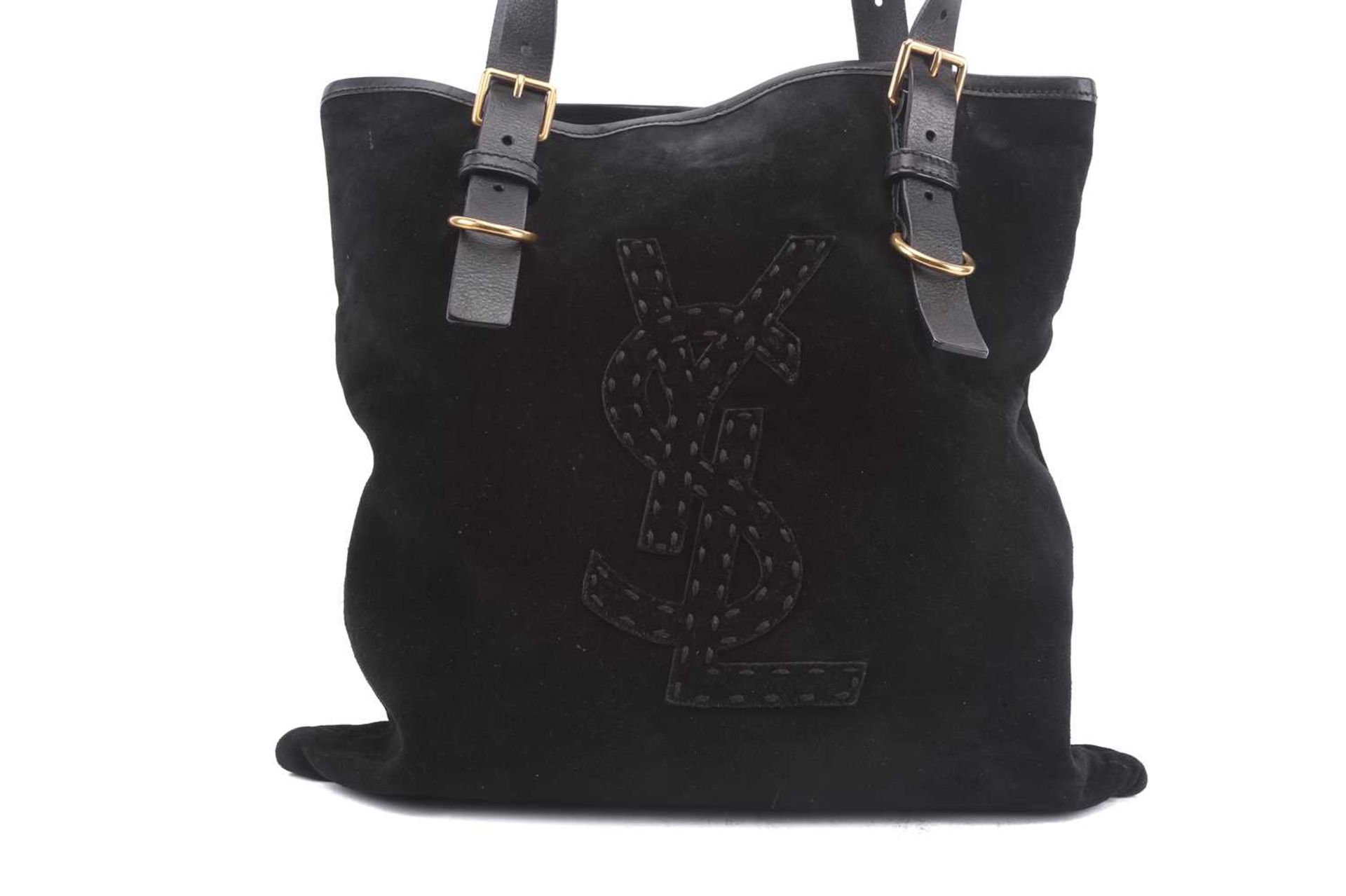 Yves Saint Laurent Rive Gauche - a tote bag in black suede, circa 1990, with logo appliqué on the - Image 2 of 7