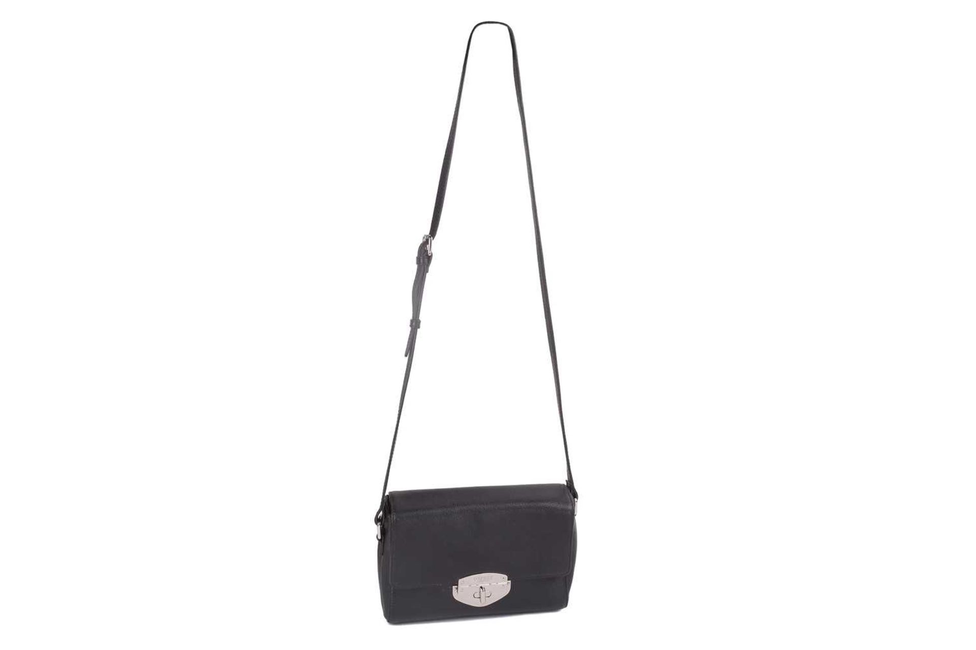 Two Osprey crossbody bags in black leather; one with top zip closure, adjustable crossbody strap, - Image 3 of 12