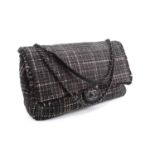 Chanel - XXL Travel jumbo classic flap bag in tweed with black caviar leather trims, from the S/S