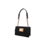 Dolce & Gabbana - 'Miss Belle' shoulder flap bag in black satin, with leather trims and pink satin