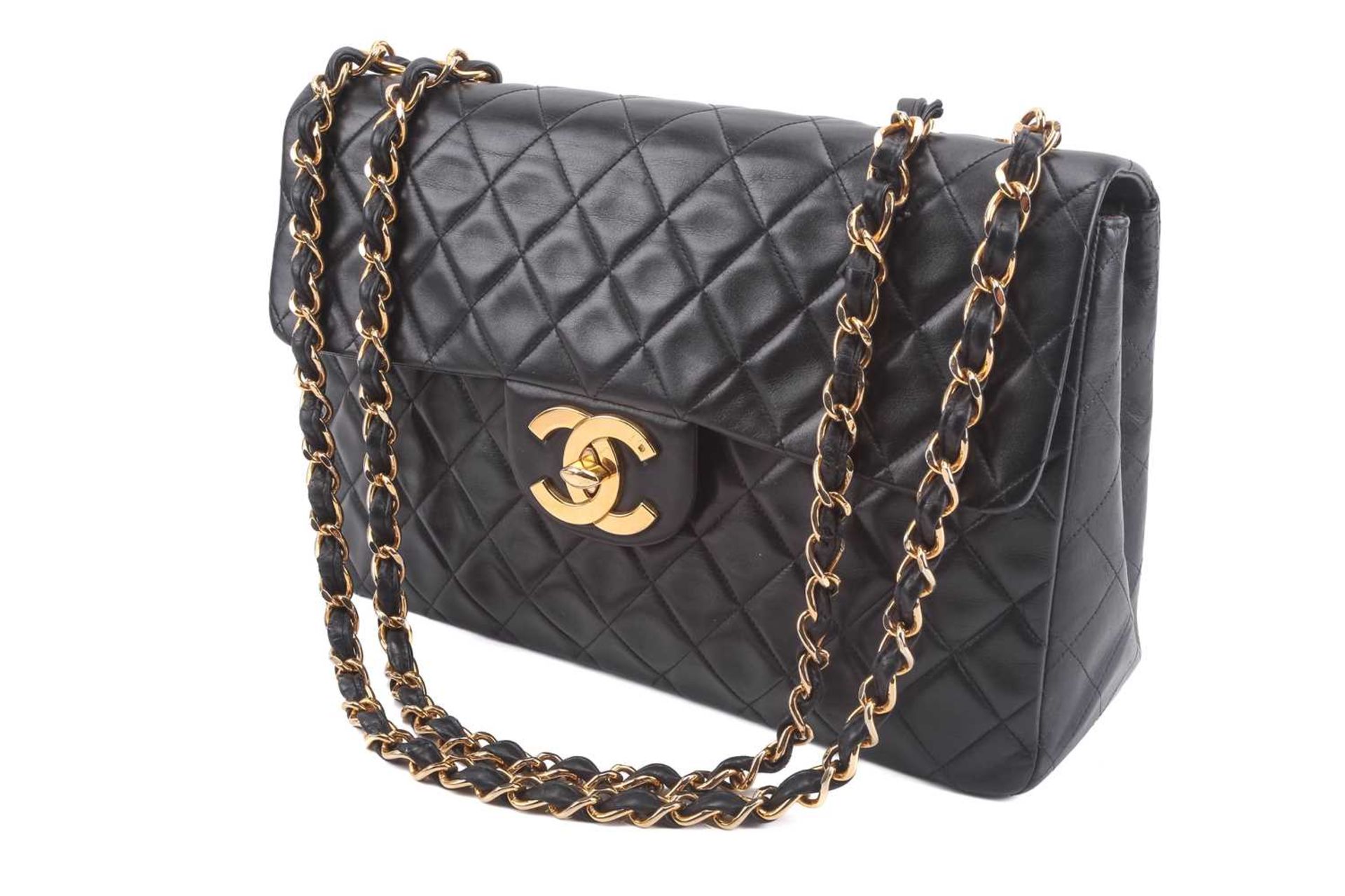 Chanel - a jumbo XL single flap bag in black diamond-quilted lambskin leather, circa 1991, - Image 3 of 15