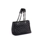 Chanel - a quilted Grand shopping tote in black caviar leather, circa 2011, 'CC' stitched logo on