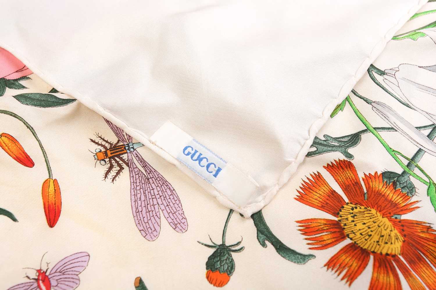 Gucci - 'Flora' silk square scarf, illustrated with botanical and insects on a cream ground, - Image 2 of 7