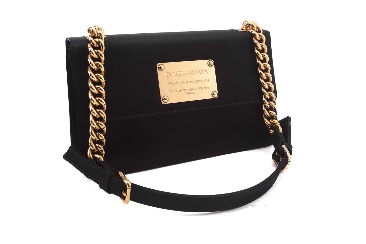 Dolce & Gabbana - 'Miss Belle' shoulder flap bag in black satin, with leather trims and pink satin - Image 4 of 8