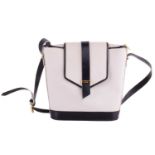 Yves Saint Laurent - a flap crossbody bag in white coated canvas and navy leather trims, circa 1980,