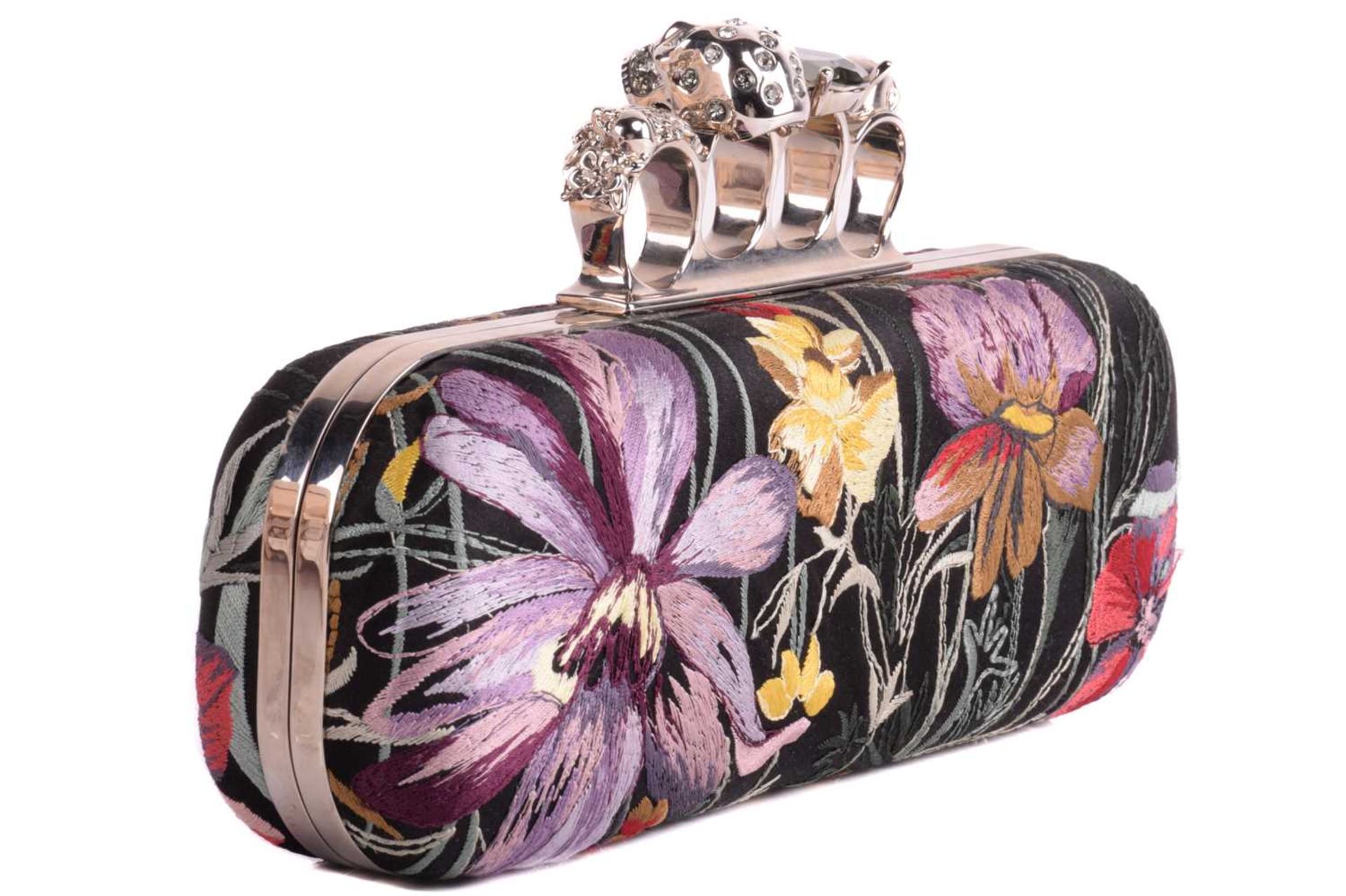 Alexander McQueen - an embroidered 'Knuckle Clutch' of floral design, embellished with multi- - Image 8 of 9