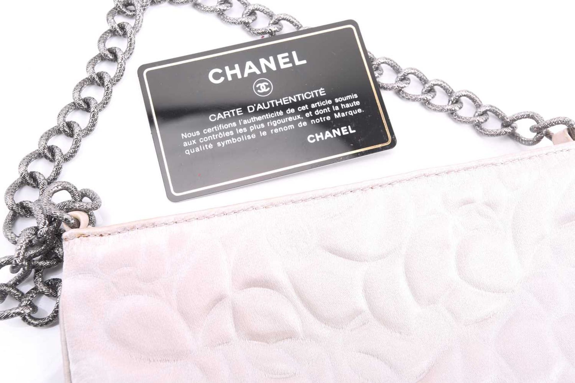 Chanel - two satin Camélia Pochettes; designed by Karl Lagerfeld, both black and white evening - Image 7 of 15