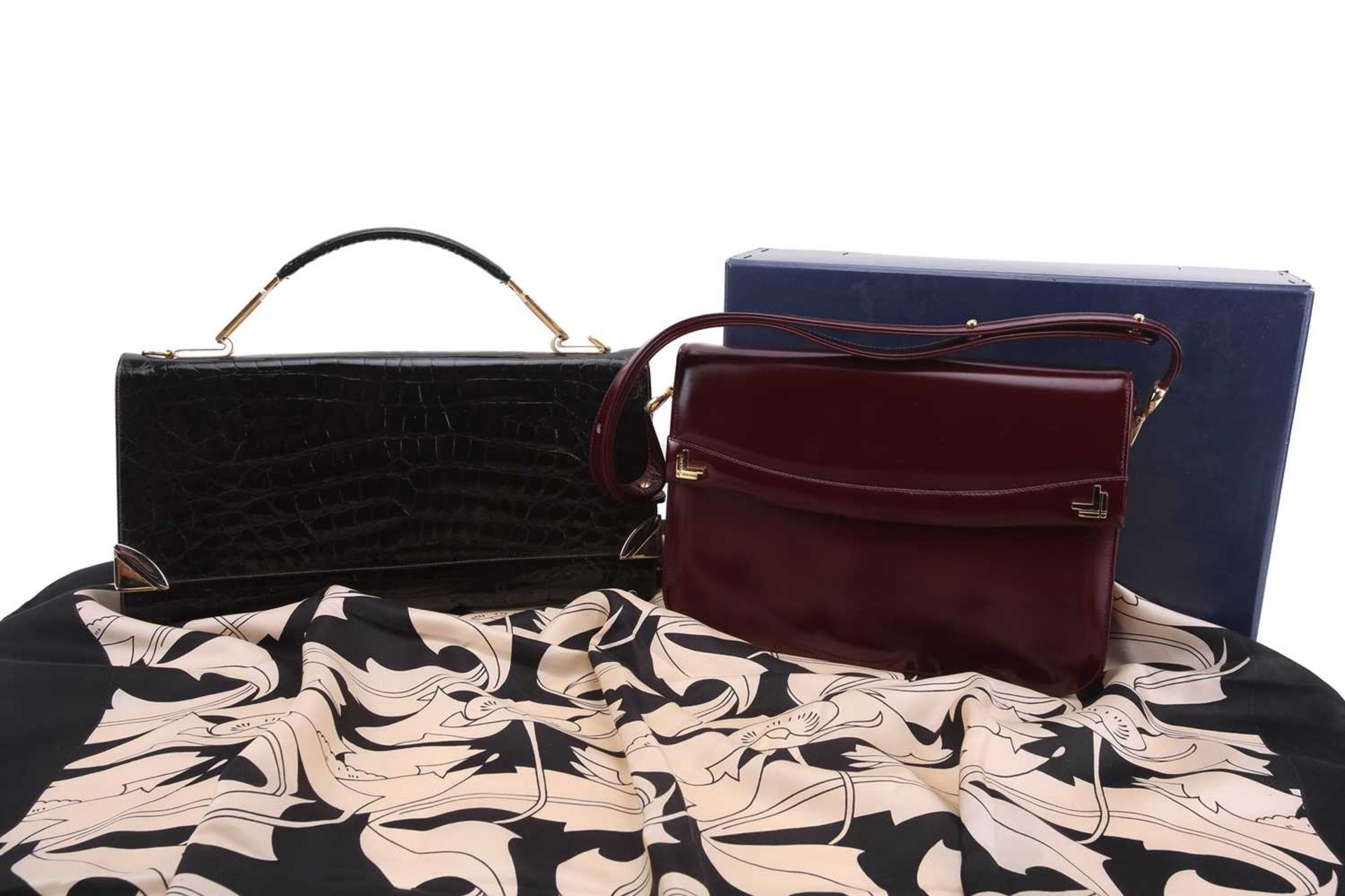 Two Mappin & Webb flap bags and a Liberty silk scarf; including a flap shoulder bag in burgundy - Image 2 of 20