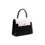 Launer - 'Traviata' handbag in black and white leather, body constructed of suede-lined black