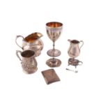 A collection of silver, including a Victorian silver goblet with engraved Greek key decoration, 18cm