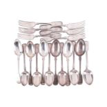 Twelve silver fiddle pattern tablespoons by George Adams (Chawner & Co.), London 1852, crested, 22.5