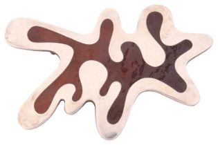 Georg Jensen - an abstract 'amoeba' brown enamel brooch, fitted with a hinged pin stem and roll-over