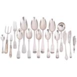 A group of 19th/20th century silver flatware including, a fiddle pattern tablespoon, Exeter 1833