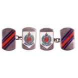 A pair of George VI Royal Engineer cufflinks, the oblong panels with enamelled GR VI royal cyphers