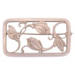 Georg Jensen - a rectangular openwork floral brooch, with swirling foliate motifs to the centre,