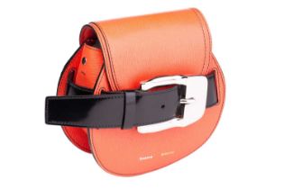 Proenza Schouler - a Buckle mini crossbody bag in neon red leather, circa 2019, rounded structural