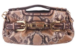 Jimmy Choo - a two-way shoulder bag in beige snakeskin leather, baguette-shaped body with belt and