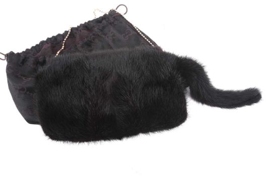 Gucci - a black fur evening bag from the A/W 2004 collection by Tom Ford, black mink fur body with - Image 4 of 9