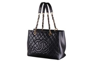 Chanel - a Grand Shopping Tote in black diamond-quilted caviar leather, circa 2014, structured