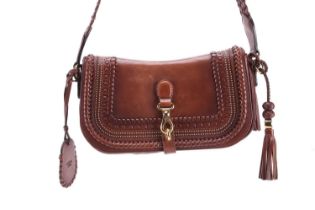 Gucci - a 'Marrakech' flap messenger bag in brown calfskin leather, in braid and studded design,