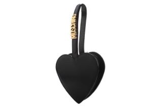 Moschino - a heart wristlet bag in black leather, circa 1990, heart-shaped body with zip closure