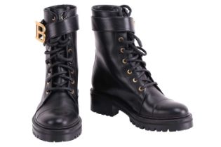 Balmain - a pair of Ranger Romy ankle boots in black calfskin, lace in front and detachable