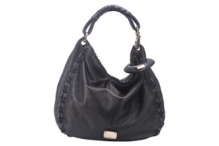 Jimmy Choo - a Sky hobo bag in black leather with braided details, suede-lined and equipped with a