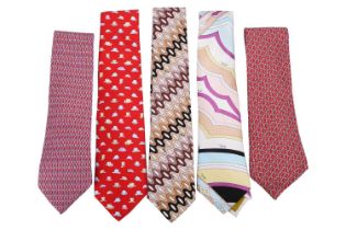 A collection of silk ties by Pucci, Hermès and Leonard; including two Pucci colourful neckties in