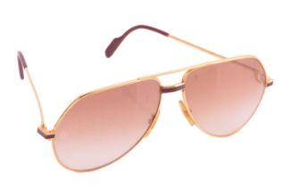 Must de Cartier - a pair of 'Vendome' Laque Aviator sunglasses, circa 1990, with burgundy temples,