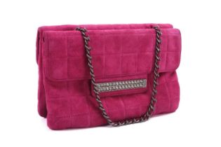 Chanel - a Chocolate Bar double pocket pochette in magenta suede leather, circa 2000, rectangular