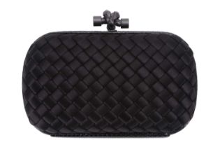 Bottega Veneta - a 'Knot' clutch in black satin and snakeskin accents, rectangular hardshell