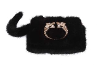 Gucci - a black fur evening bag from the A/W 2004 collection by Tom Ford, black mink fur body with