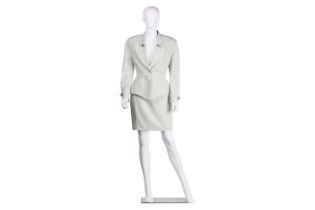 Thierry Mugler - a two-piece power suit in mint colour, circa 1980s, comprising a pencil skirt and