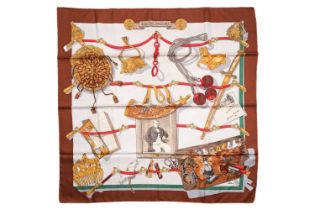 Hermès - 'Memoire d'Hermès (Memories of Hermès)' silk square scarf in brown and beige colourway,