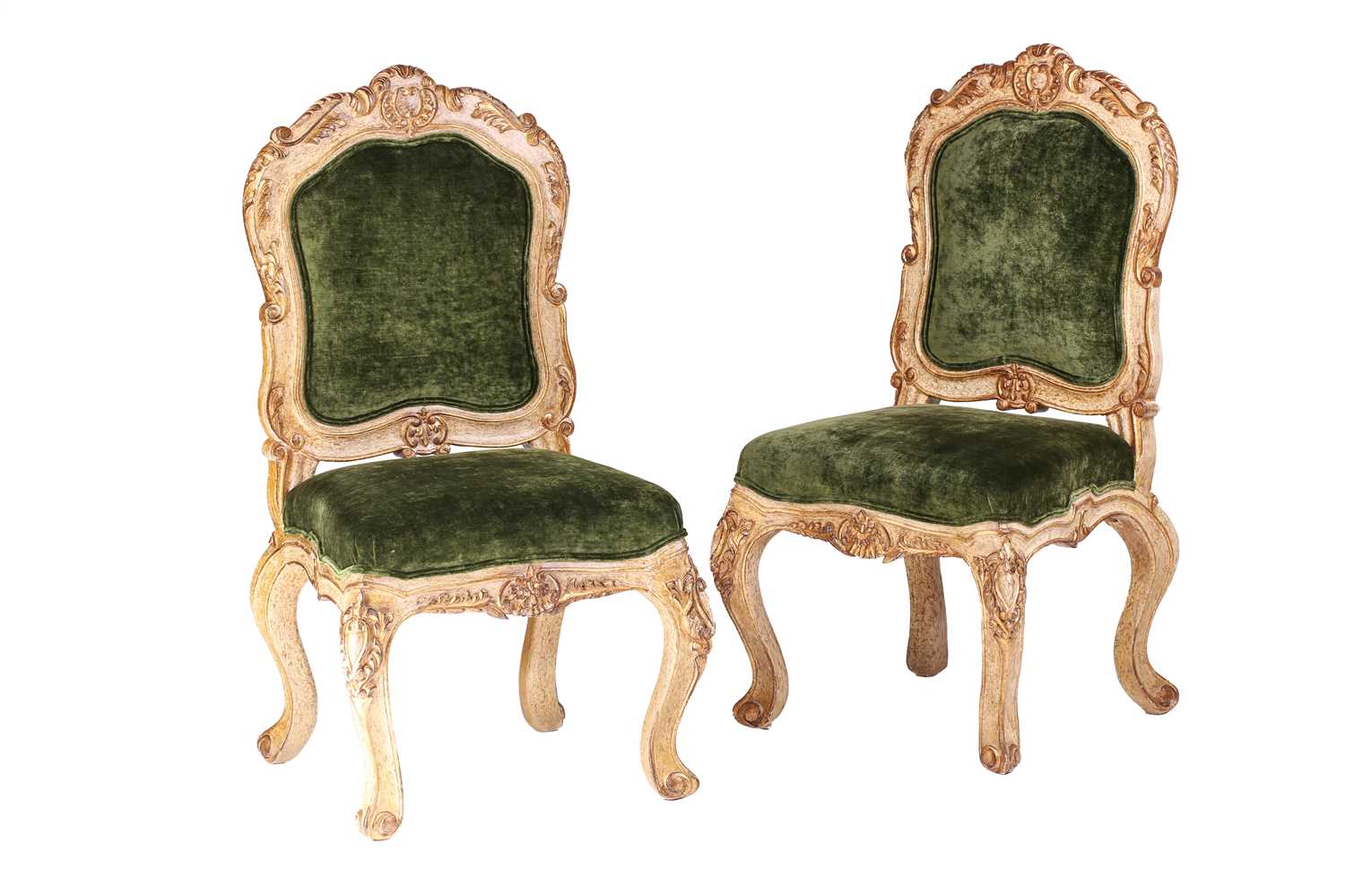 A set of large Mexican French-style painted and giltwood side chairs, 20th century with stuff over - Image 2 of 9