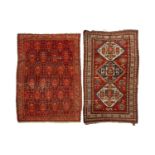 An antique red ground Caucasian Lori Pambak Kazak rug, 203 cm x 119 cm, together with an antique