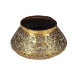 A Turkish Mamaluk-type brass conical pot, probably 19th century chased with browsing deer and