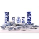 A study collection of Chinese blue and white porcelain including a circular bowl, the interior